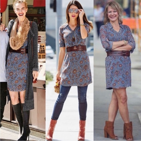 CAbi Dresses & Skirts - Cabi Provencial XXS Tunic Style 3295 Blue Brown Floral Long Sleeves Dress